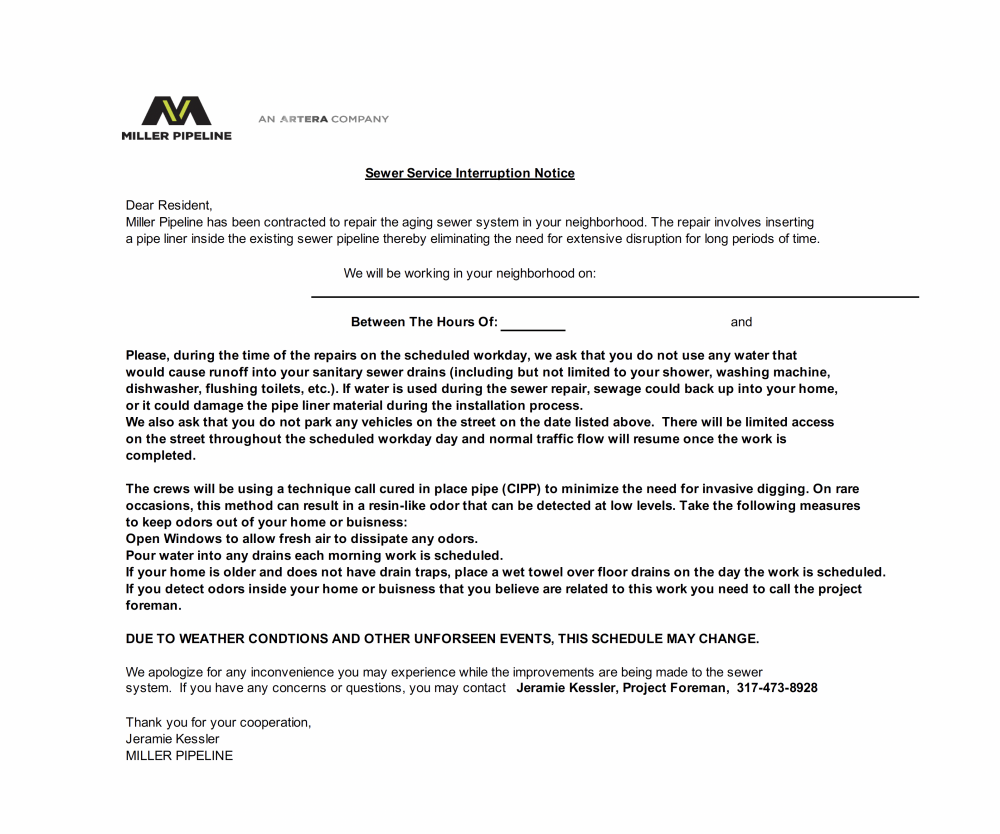 2022 Sewer Rehab Project Letter City of Lawrence, Indiana